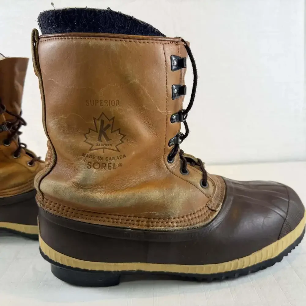 vintage Sorel Kaufman waterproof winter duck boots size 10 tan leather